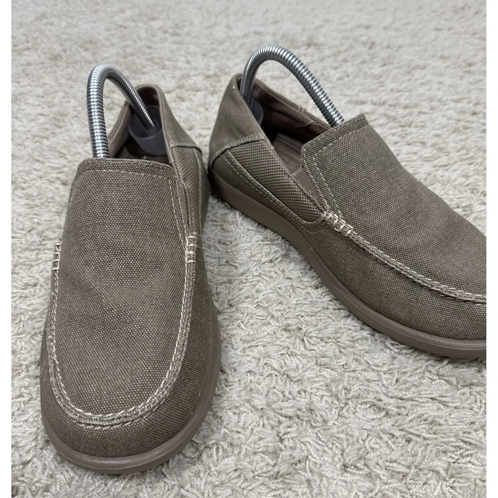 Crocs Santa Cruz‎ Tan Canvas Slip-On Shoes Frayed Edge Casual Men's 7 Beach Pool